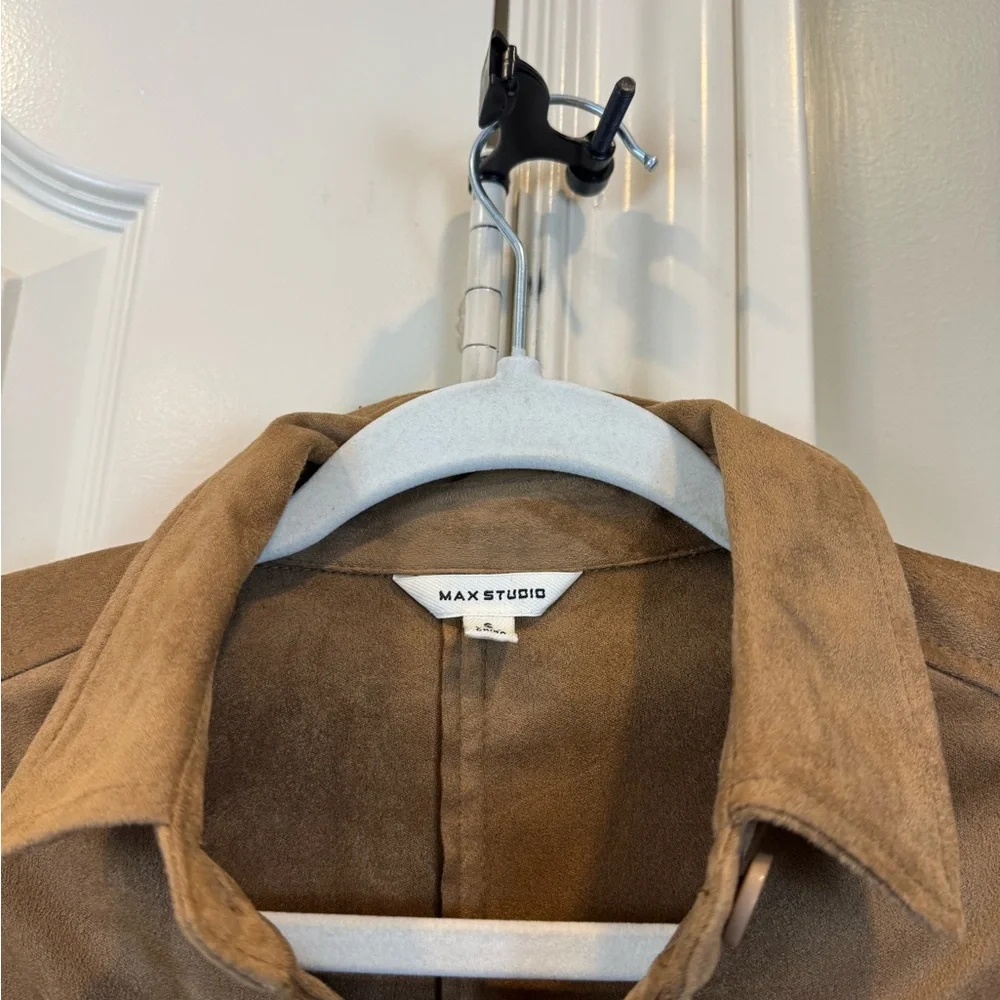 Brown suede like Button Down Shirt soft western max studio - Picture 3 of 7
